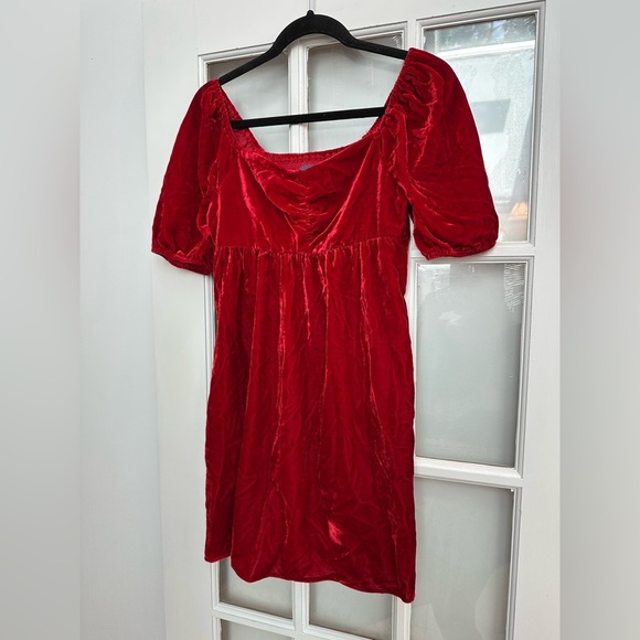 ModCloth Ruby Red Velvet Special Occasions Holiday Party Babydoll Dress Size XS - Picture 4 of 11